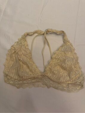 Lace Halter Bralette in Light Beige